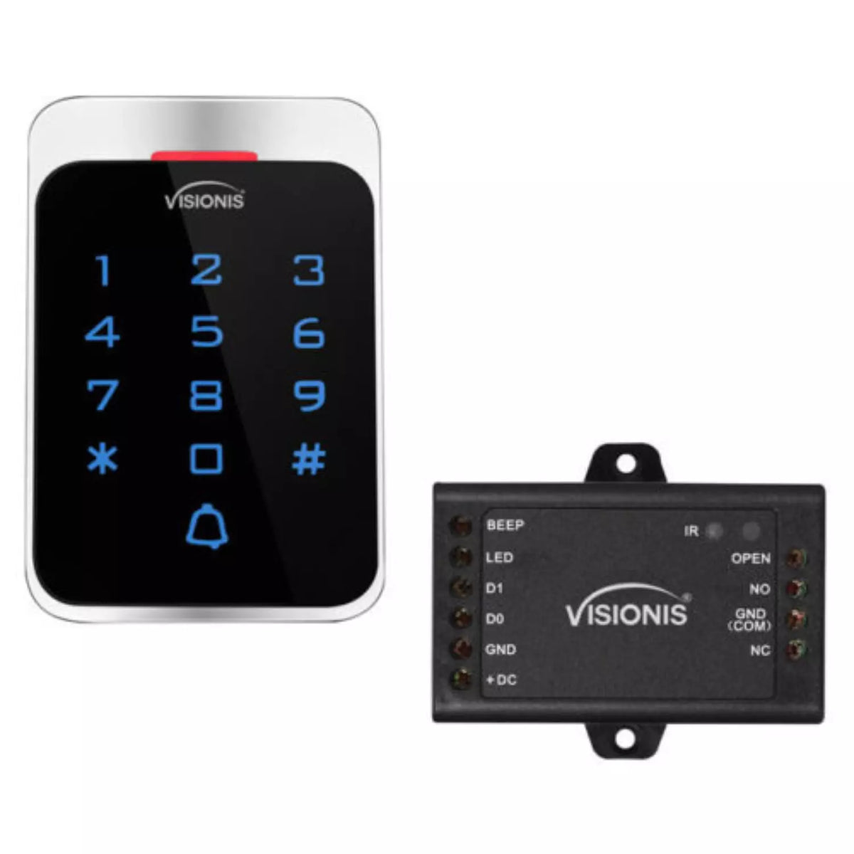 Visionis VIS-3022 – Access Control Outdoor Weatherproof Metal Housing Anti Vandal Digital Touch Keypad + Reader Standalone With Mini Controller + Wiegand 26, 125khz EM Cards With Doorbell, 1000 Users