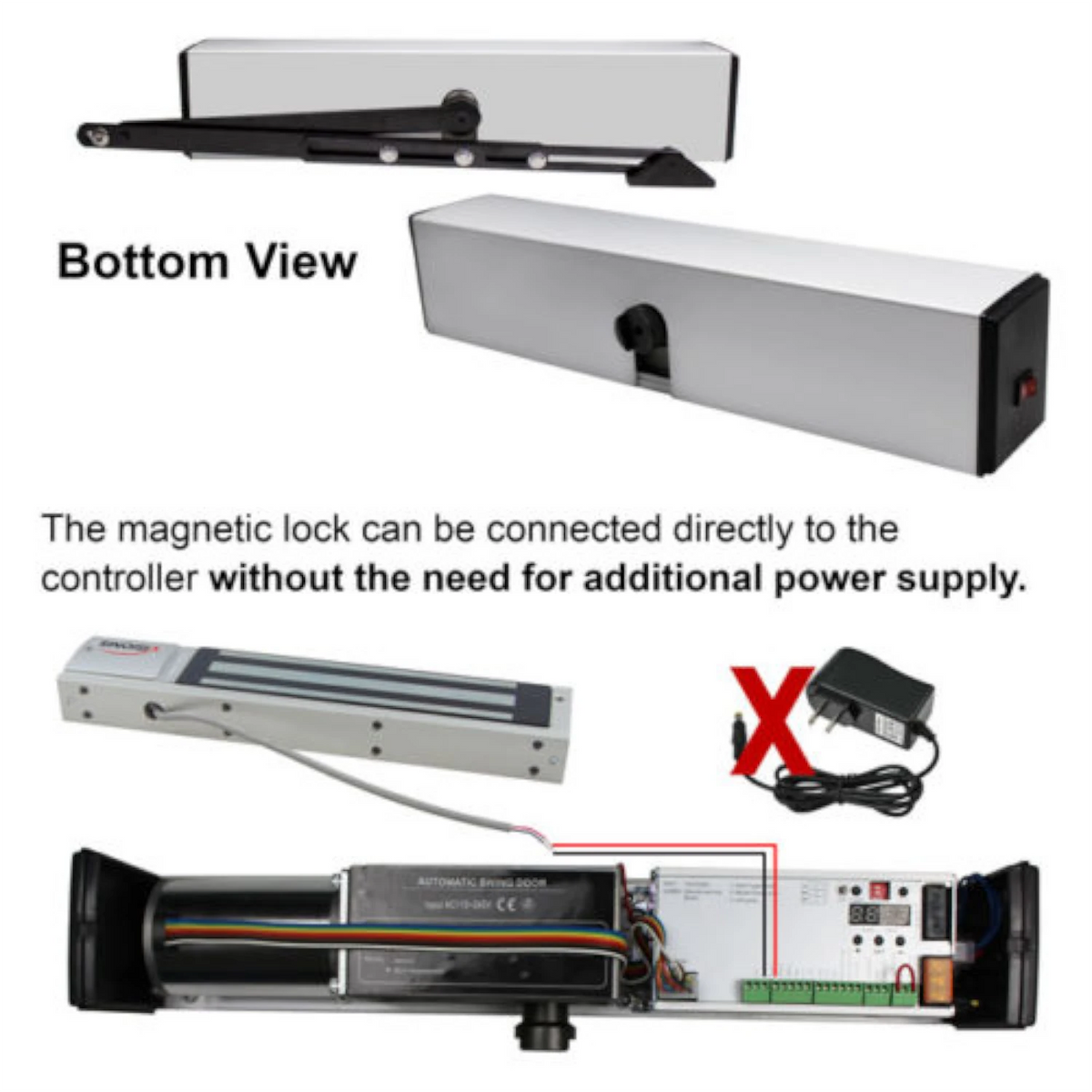 Visionis VIS-440B-SLIM – 100V Slim Electric Automatic Door Opener + Closer For 440lbs Out Swing Doors + Built-In Receiver + 2 Wireless Remotes
