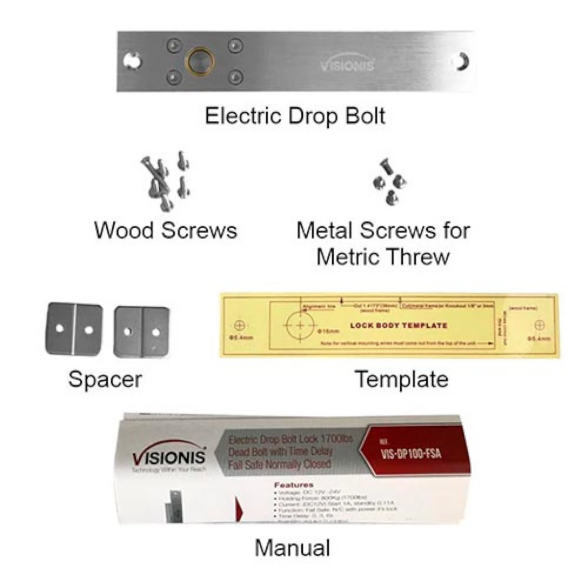 Visionis VIS-DP100-FSA Electric Drop Bolt Lock 1700lbs Dead Bolt With Time Delay Fail Safe Normally Closed
