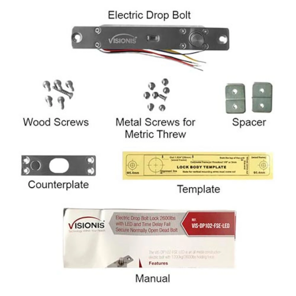 Visionis VIS-DP102-FSE-LED – Electric Drop Bolt Lock 2,600Lbs With LED And Time Delay Fail Secure Normally Open Dead Bolt