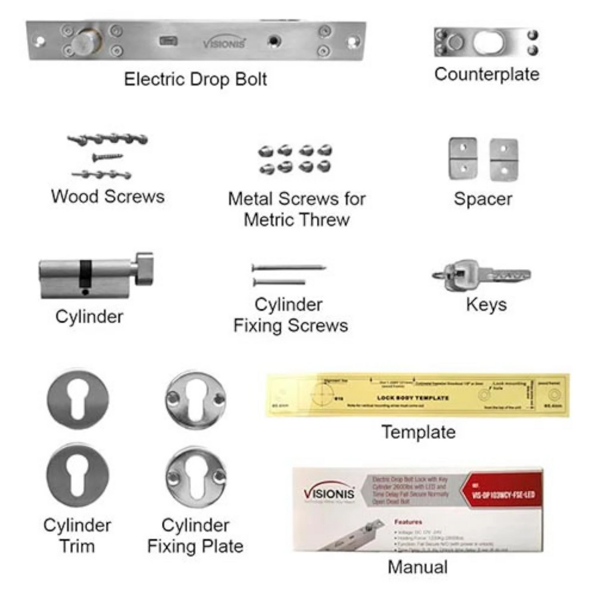 Visionis VIS-DP103WCY-FSE-LED – Electric Drop Bolt Lock With Key Cylinder 2,600lbs With LED And Time Delay Fail Secure Normally Open Dead Bolt