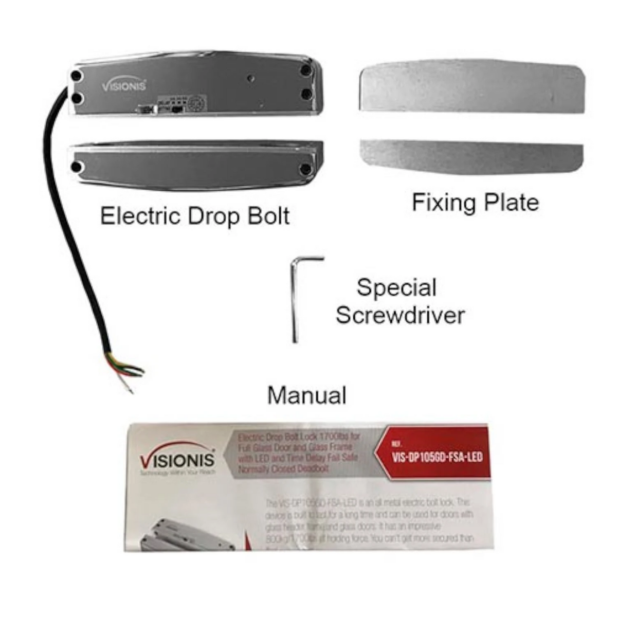 Visionis VIS-DP105GD-FSA-LED – Electric Drop Bolt Lock 1700lbs For Full Glass Door And Glass Frame With LED And Time Delay Fail Safe Normally Closed Deadbolt