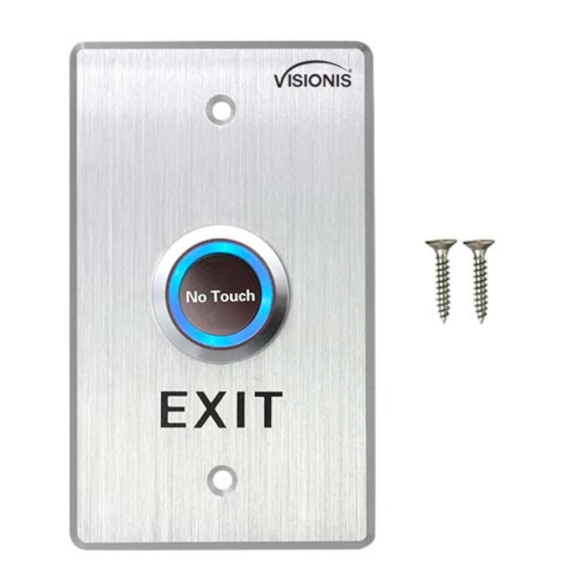 Visionis VIS-7013 – Indoor Stainless Steel No Touch Request To Exit Button With Time Delay Standard Size With LED Light NC COM And NO Outputs