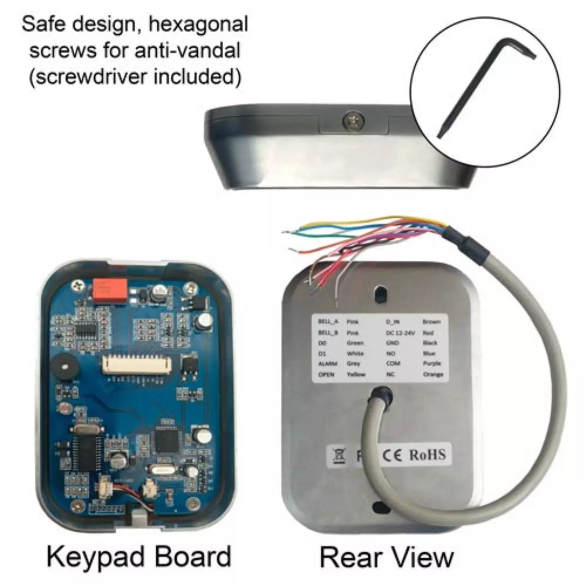 Visionis VIS-3000 – Access Control Indoor + Outdoor Rated IP68 Metal Anti Vandal Digital Touch Keypad + Reader Standalone + Wiegand 26 Wide Design No Software EM