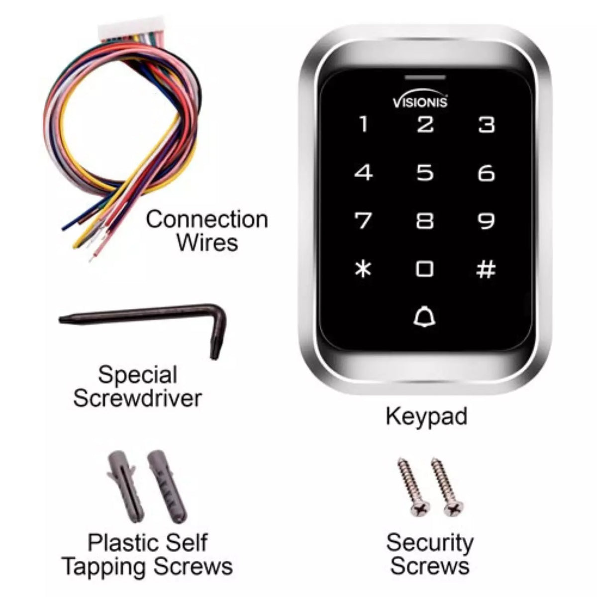 Visionis VIS-3000 – Access Control Indoor + Outdoor Rated IP68 Metal Anti Vandal Digital Touch Keypad + Reader Standalone + Wiegand 26 Wide Design No Software EM