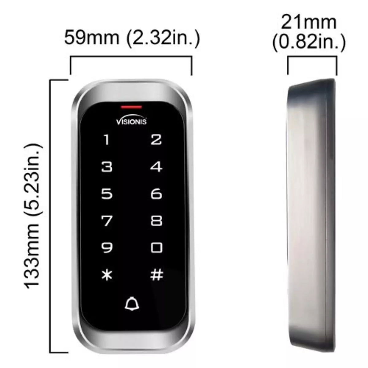 Visionis VIS-3003 – Access Control Indoor + Outdoor Rated IP68 Metal Anti Vandal Digital Touch Keypad + Reader Standalone + Wiegand 26 Slim Design No Software EM
