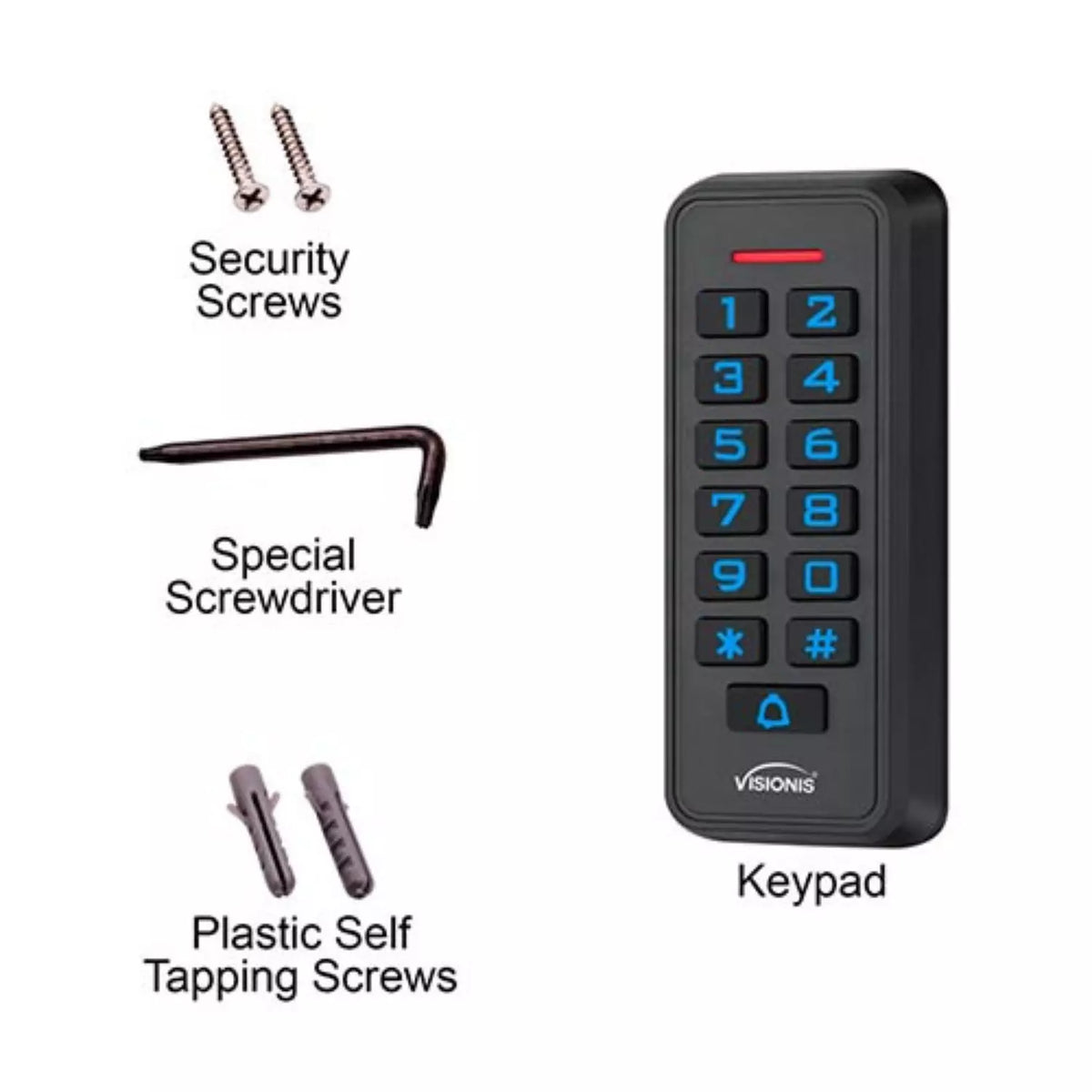 Visionis VIS-3008 – Access Control Black Outdoor IP68 Weatherproof Keypad And Card Reader Standalone With Mini Controller + Wiegand 26, No Software, Delay And On/Off Toggle Mode, EM Cards, 1000 Users