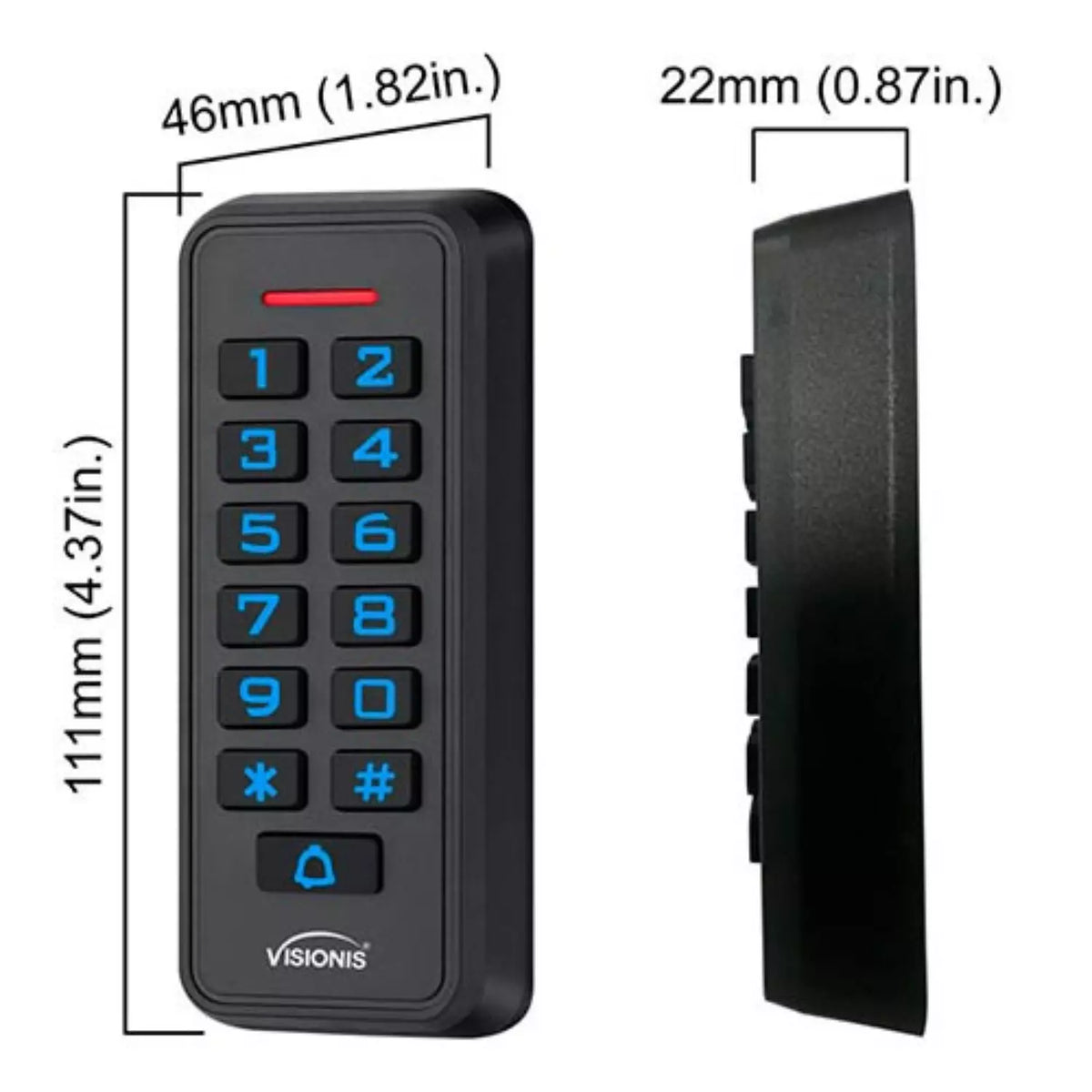 Visionis VIS-3008 – Access Control Black Outdoor IP68 Weatherproof Keypad And Card Reader Standalone With Mini Controller + Wiegand 26, No Software, Delay And On/Off Toggle Mode, EM Cards, 1000 Users