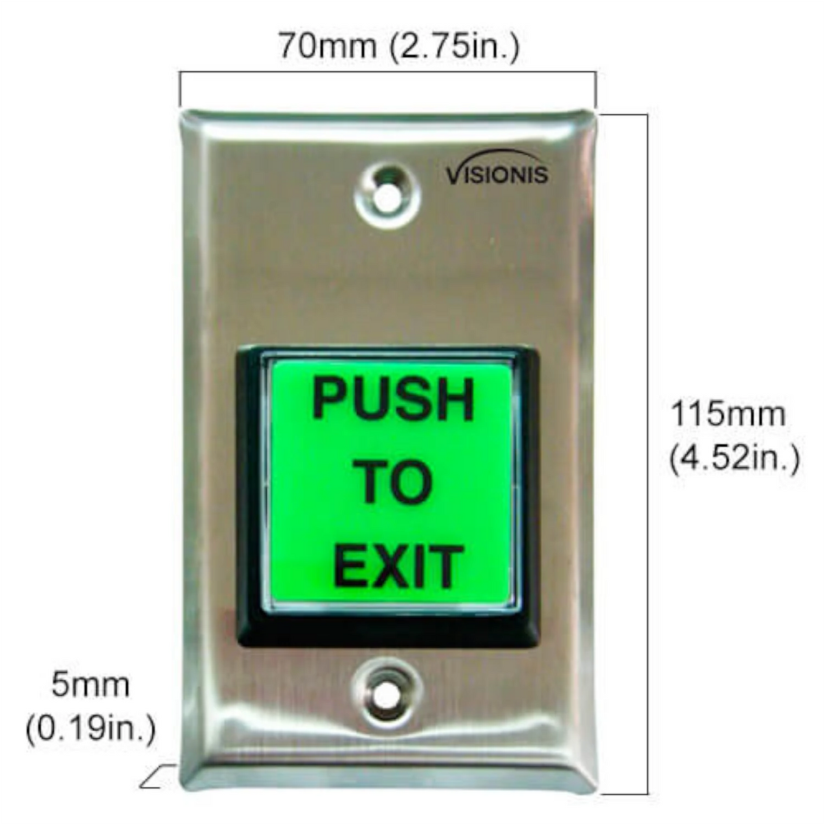 Visionis VIS-7000 – Green Square Push To Exit Button For Door Access Control With LED Light, NC, COM And NO Outputs