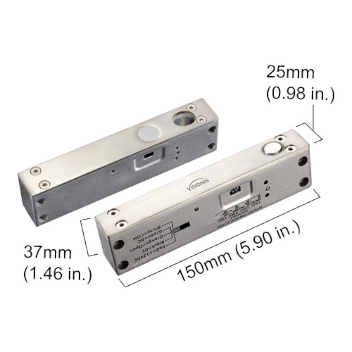 Visionis VIS-DP104ND-FSA-LED – Electric Drop Bolt Lock 2,200lbs For Narrow Door With LED And Time Delay Fail Safe Normally Closed Dead Bolt