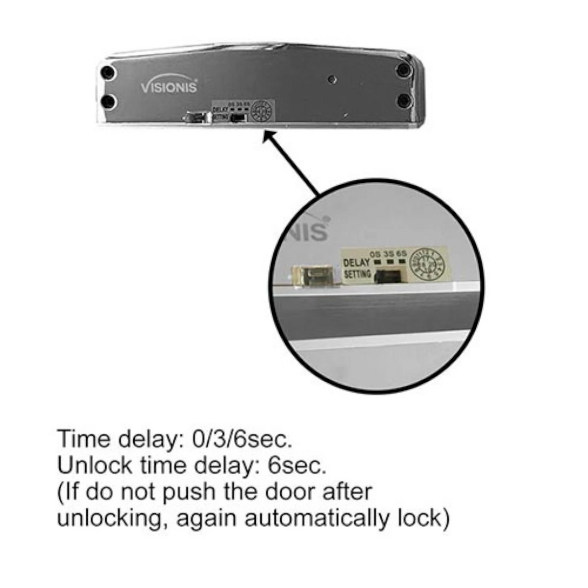 Visionis VIS-DP105GD-FSA-LED – Electric Drop Bolt Lock 1700lbs For Full Glass Door And Glass Frame With LED And Time Delay Fail Safe Normally Closed Deadbolt