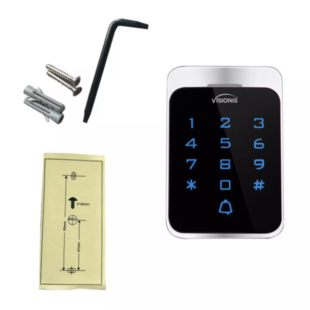 Visionis VIS-3022 – Access Control Outdoor Weatherproof Metal Housing Anti Vandal Digital Touch Keypad + Reader Standalone With Mini Controller + Wiegand 26, 125khz EM Cards With Doorbell, 1000 Users