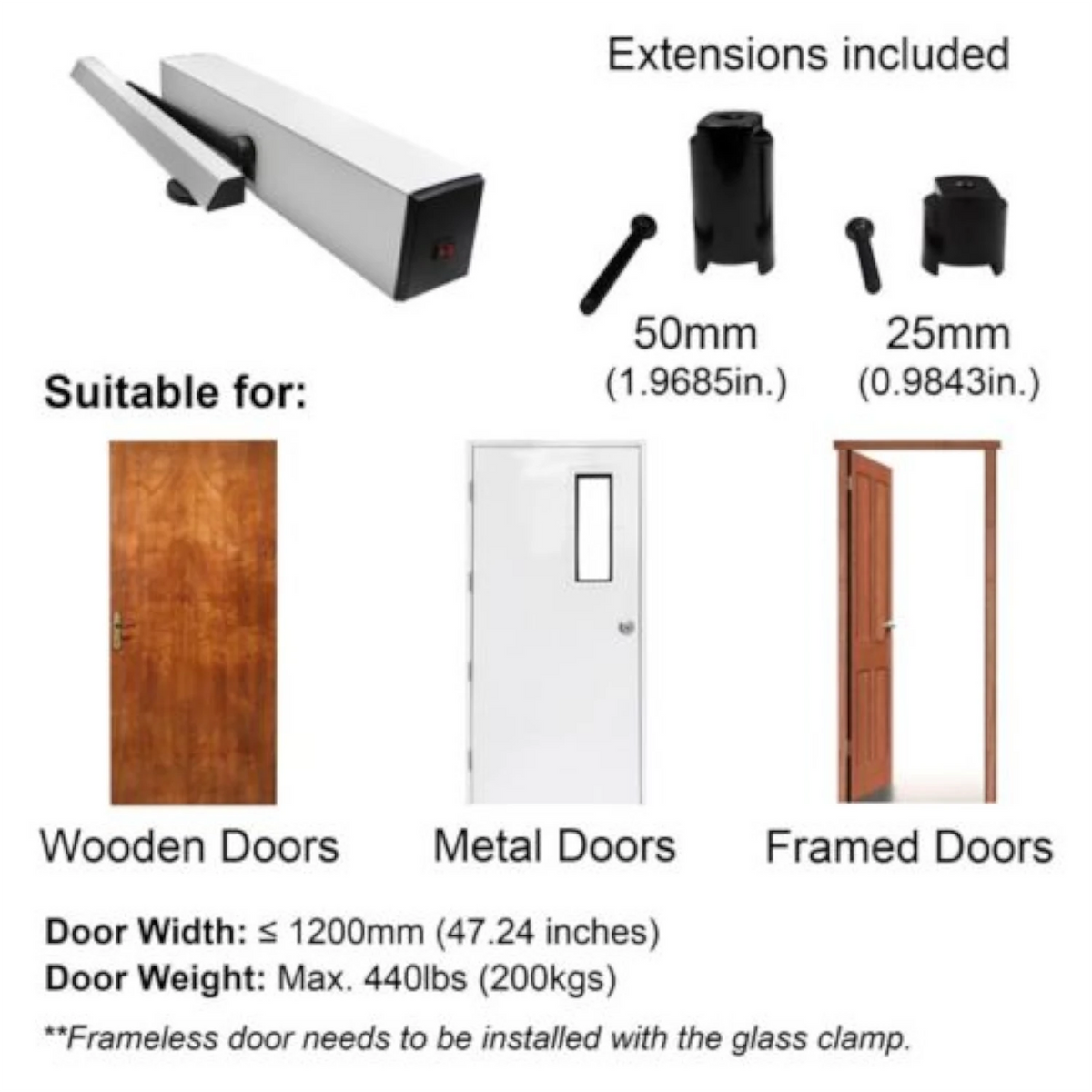 Visionis VIS-440A-SLIM – 100V Slim Electric Automatic Door Opener + Closer For 440lbs Inswing Doors + Built-In Receiver + 2 Wireless Remotes