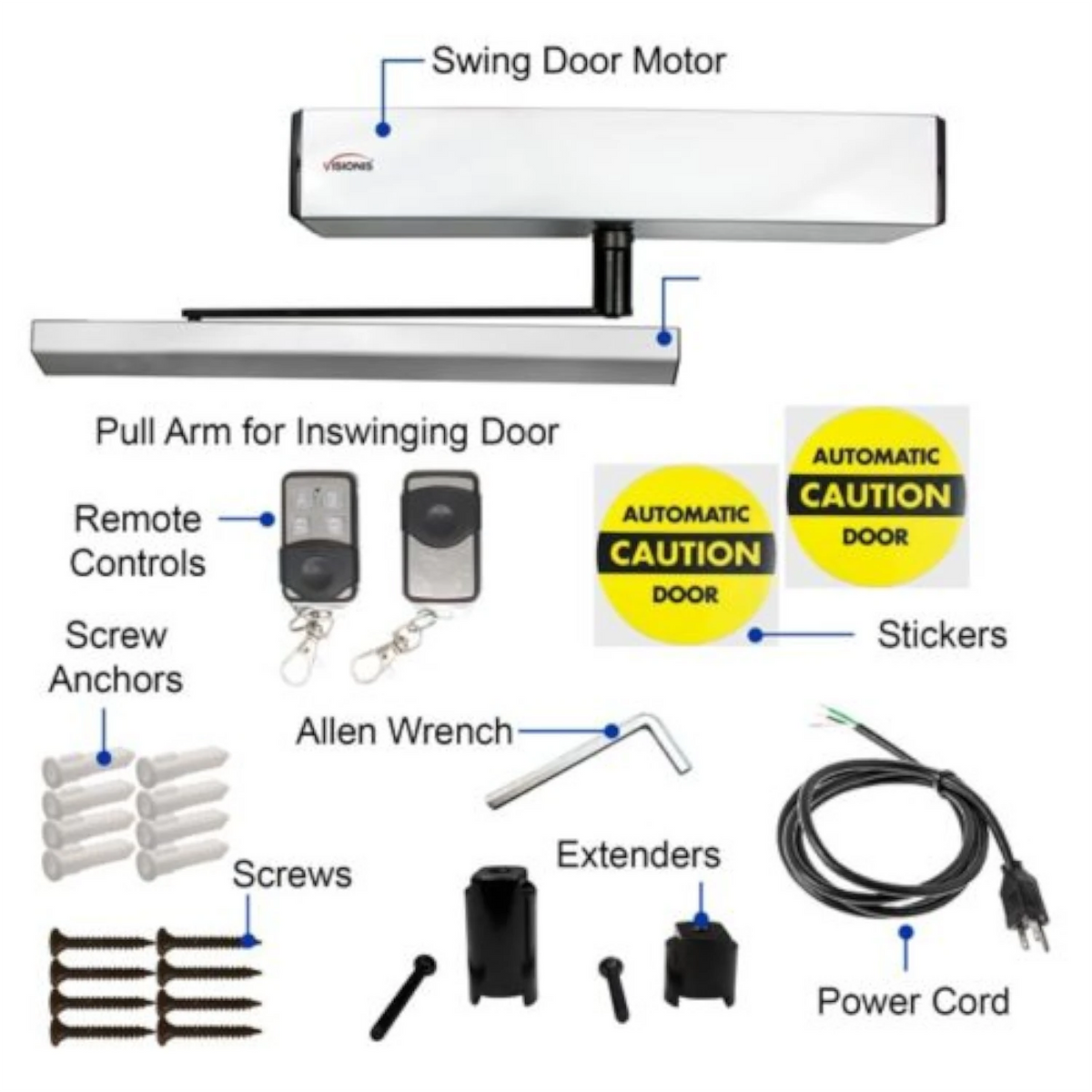 Visionis VIS-440A-SLIM – 100V Slim Electric Automatic Door Opener + Closer For 440lbs Inswing Doors + Built-In Receiver + 2 Wireless Remotes