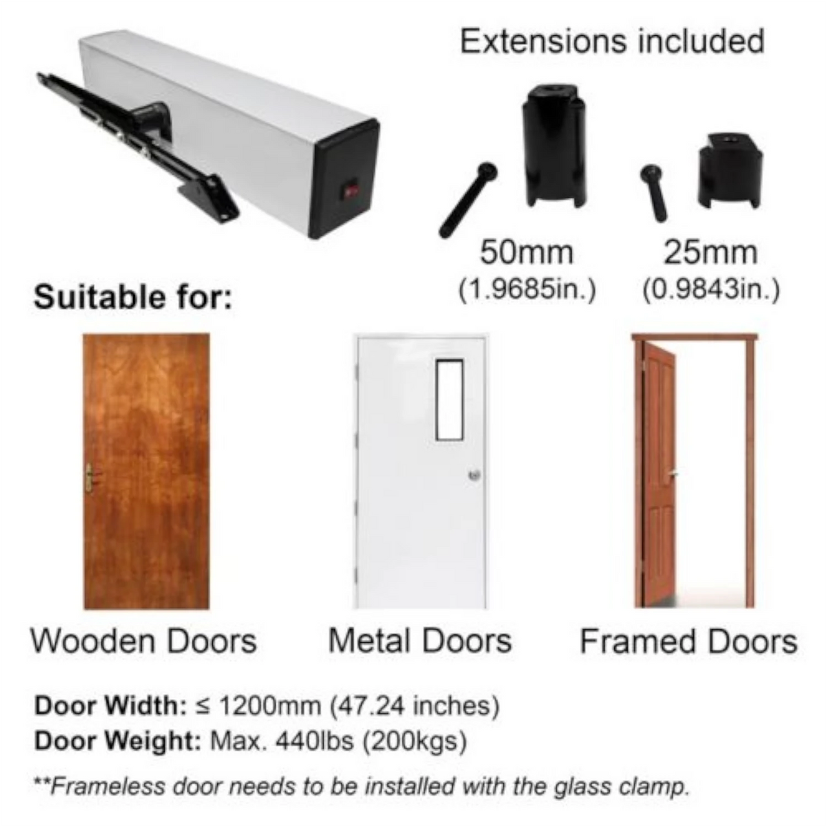 Visionis VIS-440B-SLIM – 100V Slim Electric Automatic Door Opener + Closer For 440lbs Out Swing Doors + Built-In Receiver + 2 Wireless Remotes