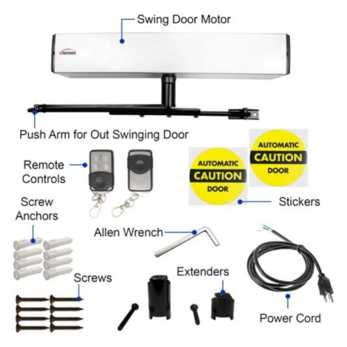 Visionis VIS-440B-SLIM – 100V Slim Electric Automatic Door Opener + Closer For 440lbs Out Swing Doors + Built-In Receiver + 2 Wireless Remotes