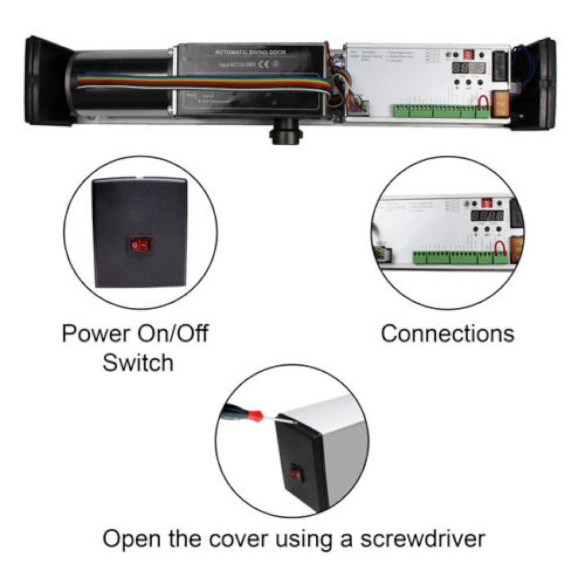 Visionis VIS-440B-SLIM – 100V Slim Electric Automatic Door Opener + Closer For 440lbs Out Swing Doors + Built-In Receiver + 2 Wireless Remotes