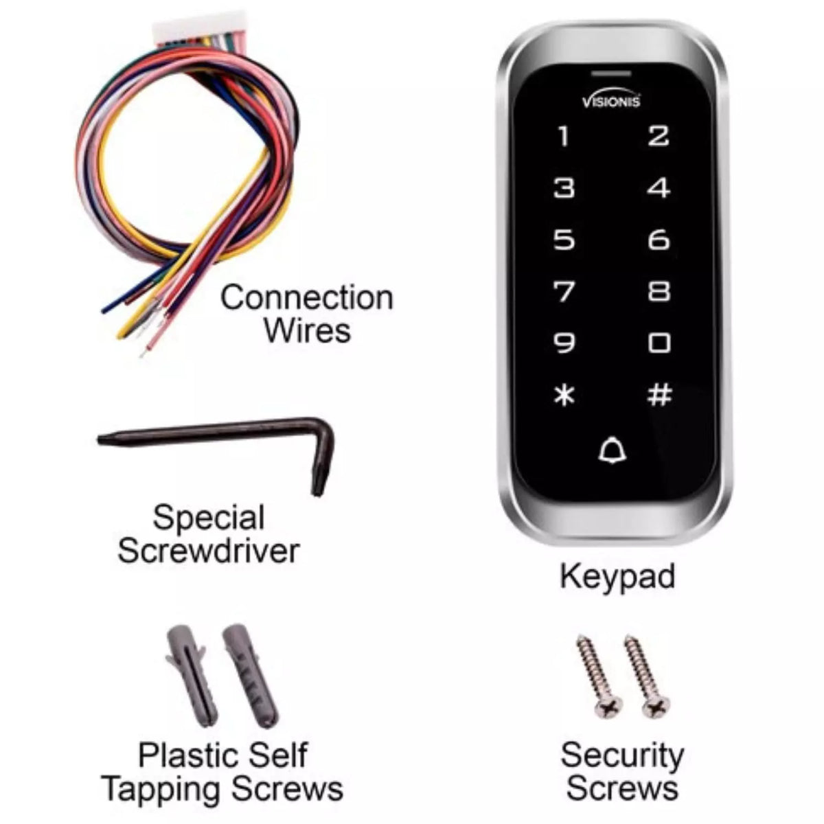 Visionis VIS-3003 – Access Control Indoor + Outdoor Rated IP68 Metal Anti Vandal Digital Touch Keypad + Reader Standalone + Wiegand 26 Slim Design No Software EM