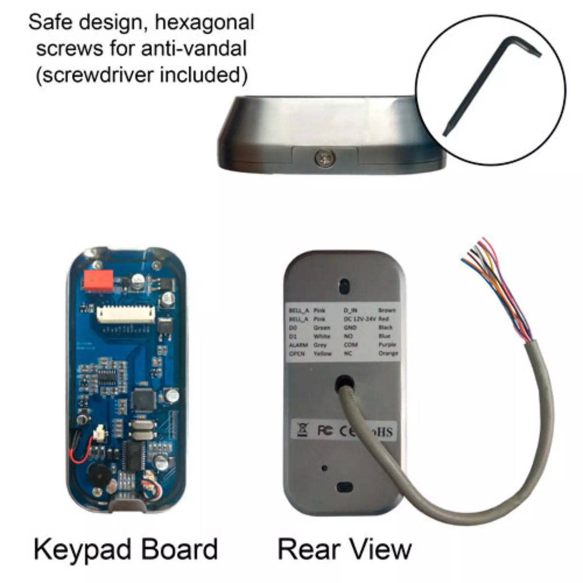 Visionis VIS-3003 – Access Control Indoor + Outdoor Rated IP68 Metal Anti Vandal Digital Touch Keypad + Reader Standalone + Wiegand 26 Slim Design No Software EM
