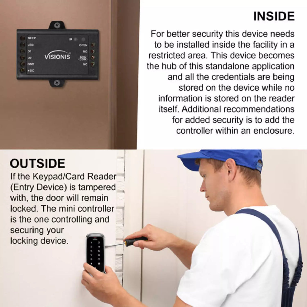 Visionis VIS-MINI-CNTRL – 1 Door Controller For Access Control Systems With No Software. Up To 1,000 Users