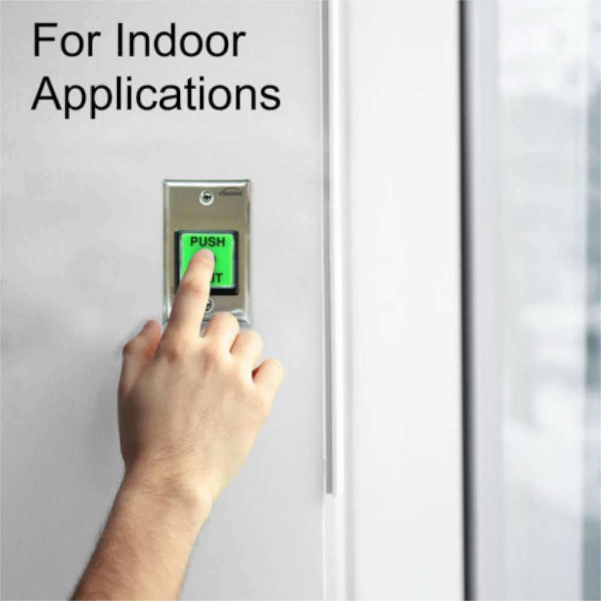 Visionis VIS-7040 Square Push To Exit Button For Door Access Control With LED Light, NC, COM, NO Outputs + Green And Red Color “PUSH TO EXIT” And “PRESIONE PARA SALIR” Plates + Blue Handicap Plate