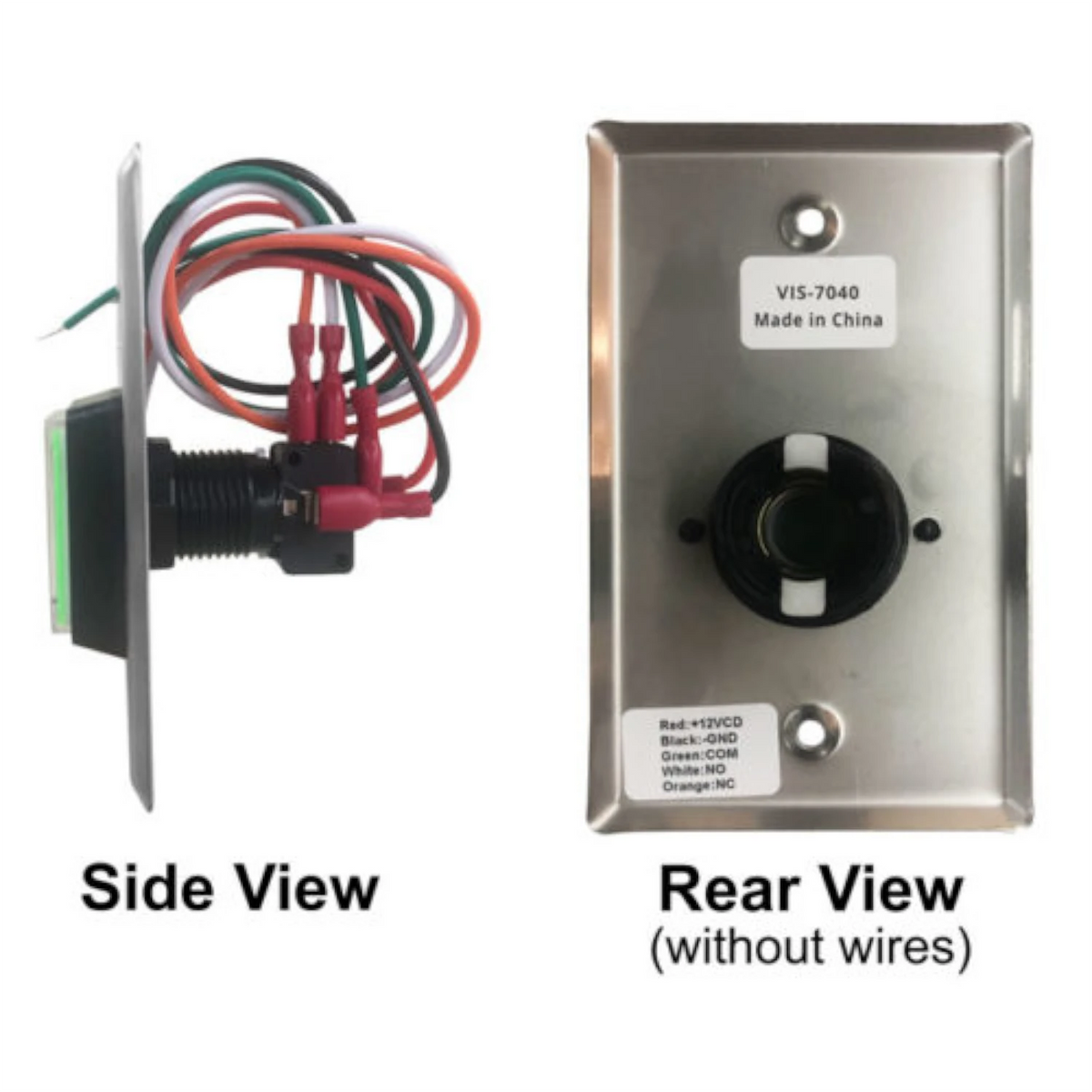 Visionis VIS-7040 Square Push To Exit Button For Door Access Control With LED Light, NC, COM, NO Outputs + Green And Red Color “PUSH TO EXIT” And “PRESIONE PARA SALIR” Plates + Blue Handicap Plate