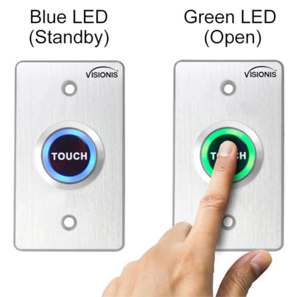 Visionis VIS-7005 – Indoor Ultra Thin Push + Touch To Exit Button For Door Access Control With LED Light NC COM And NO Outputs