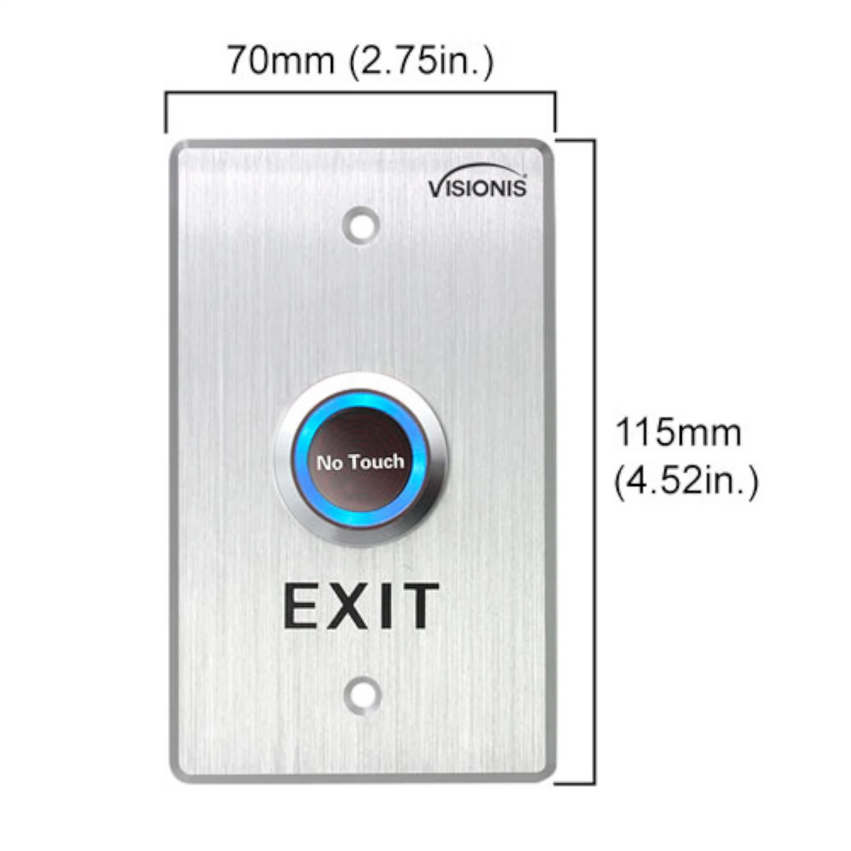 Visionis VIS-7013 – Indoor Stainless Steel No Touch Request To Exit Button With Time Delay Standard Size With LED Light NC COM And NO Outputs