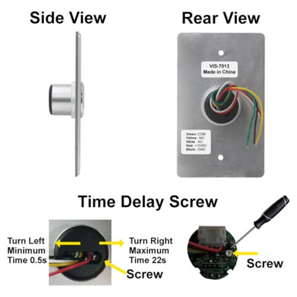 Visionis VIS-7013 – Indoor Stainless Steel No Touch Request To Exit Button With Time Delay Standard Size With LED Light NC COM And NO Outputs