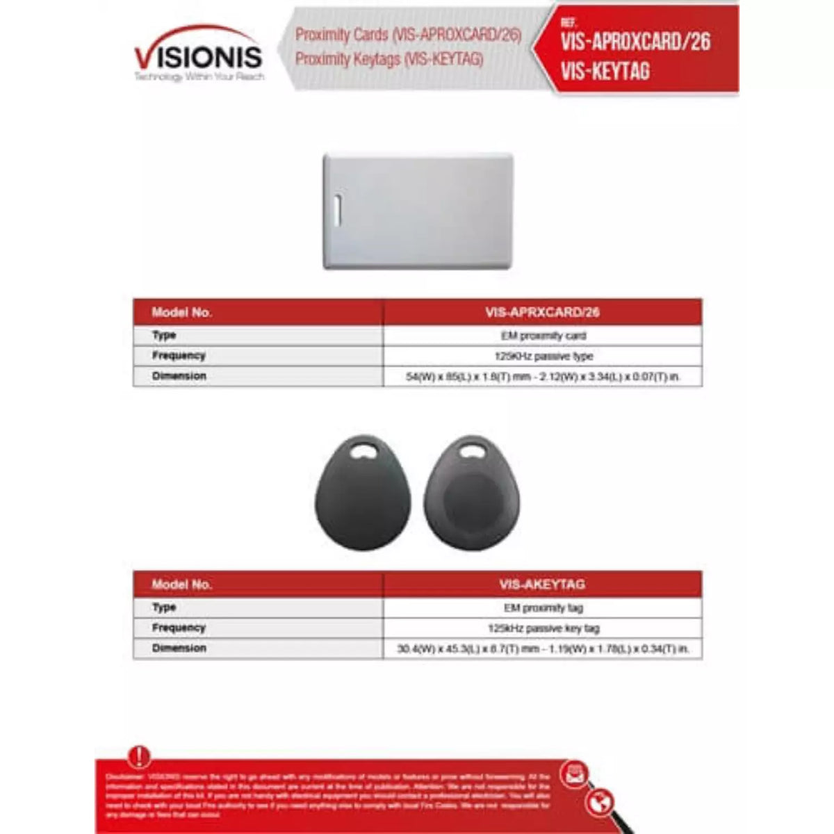 Visionis VIS-AKEYTAG – Access Control Proximity Contactless Smart Entry Keyfob 26 Bit 125khz