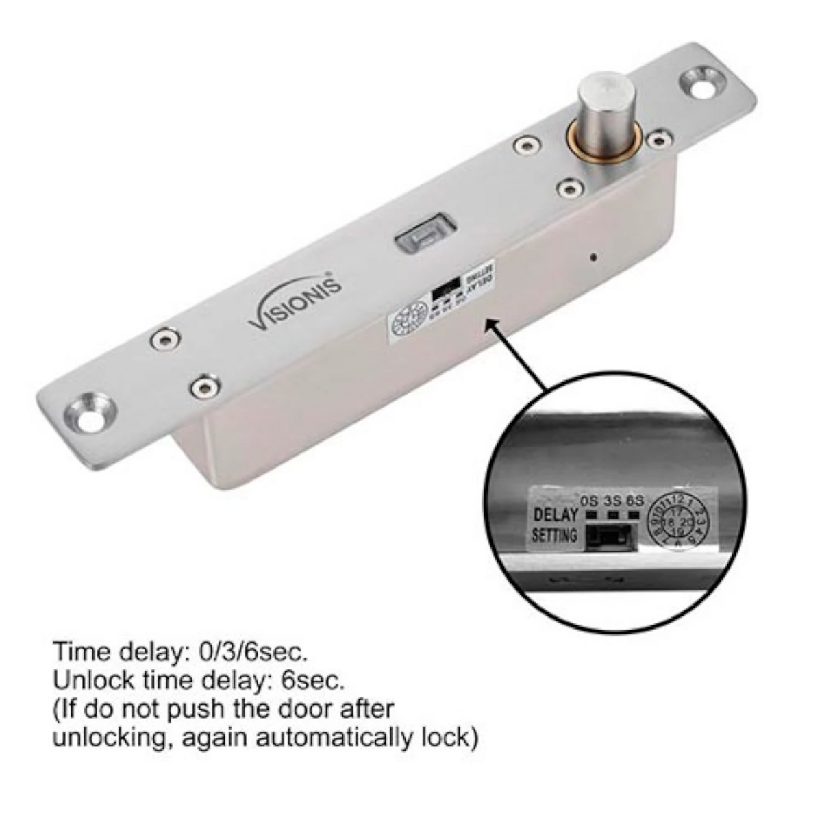 Visionis VIS-DP102-FSE-LED – Electric Drop Bolt Lock 2,600Lbs With LED And Time Delay Fail Secure Normally Open Dead Bolt