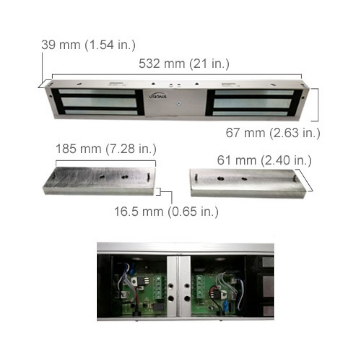 Visionis VS-1200D-LED – Double 1200 Lbs Electromagnetic Lock With LED Sensor